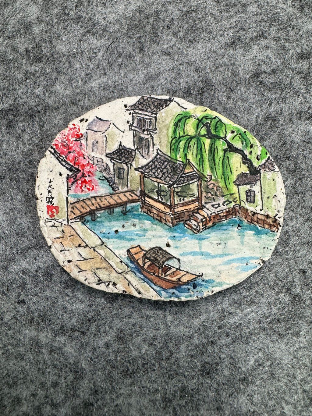 Traditional Boat in a Jiangnan Water Town – Original Miniature Clay Art