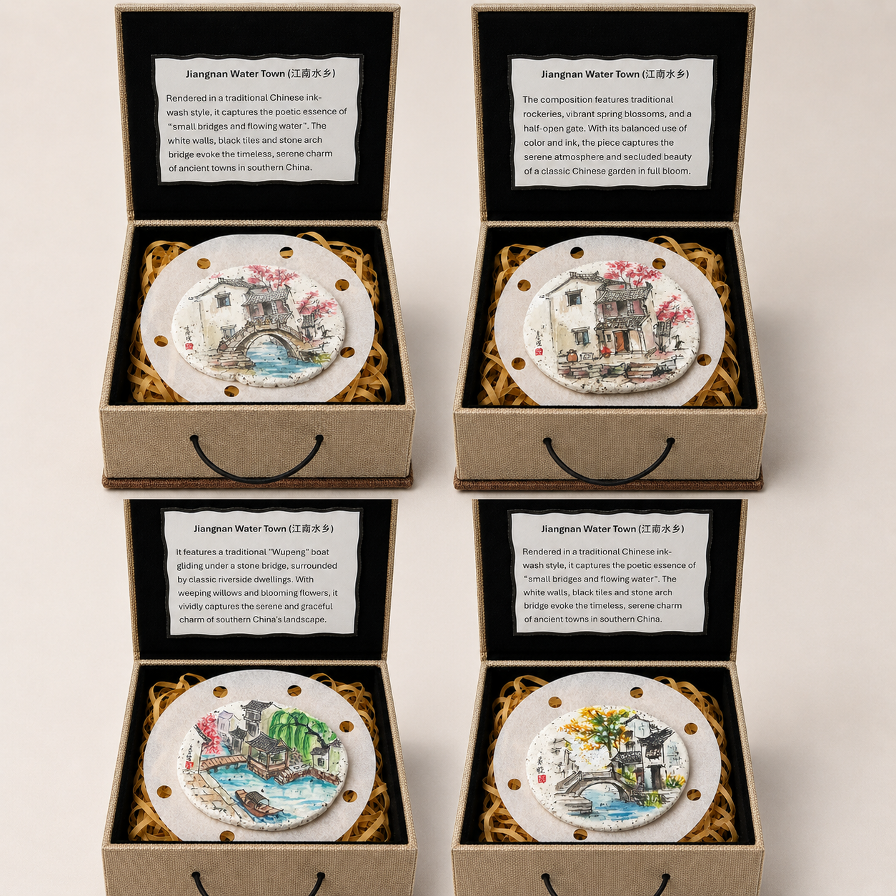 Jiangnan Water Town Collection – Hand-Painted Stone Art