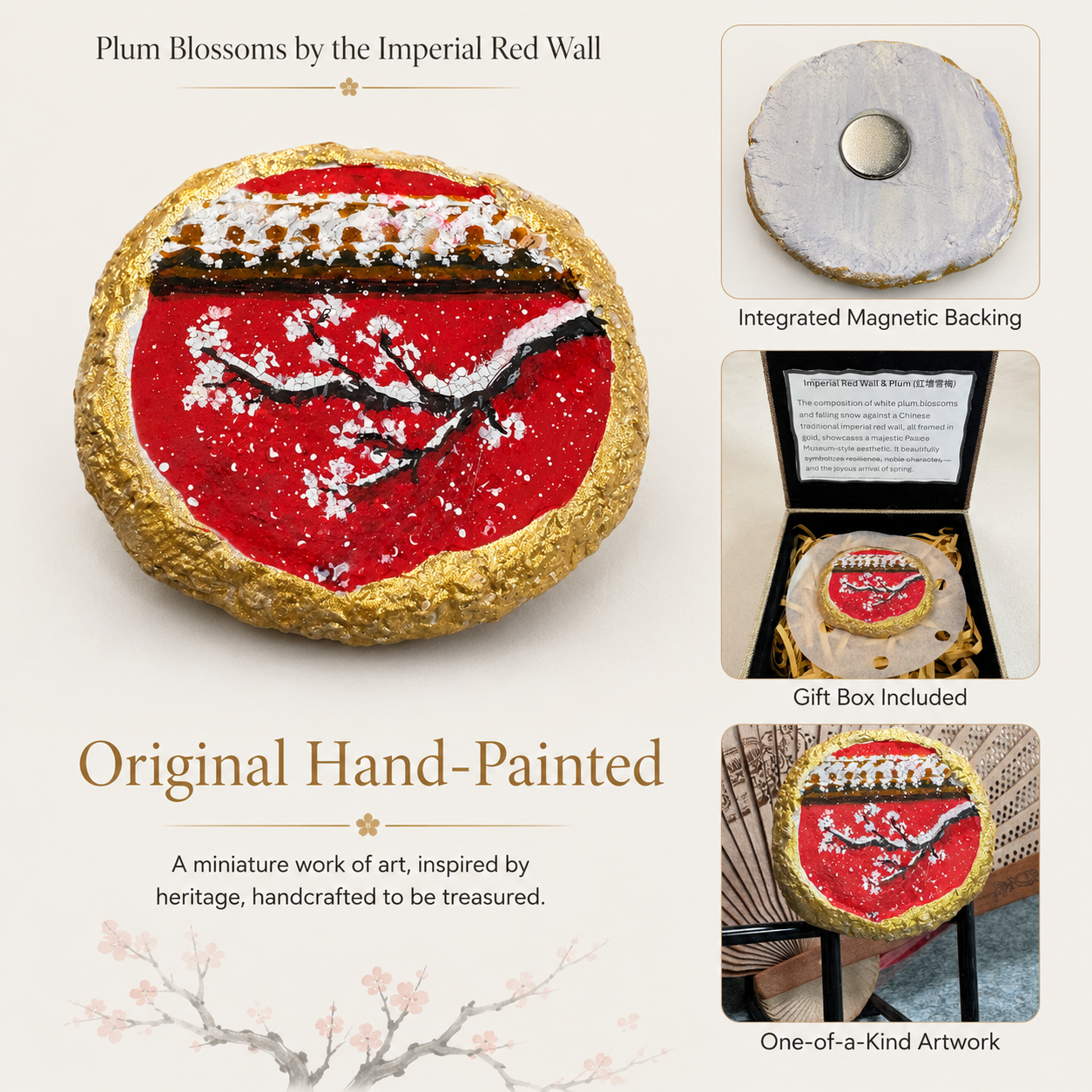 Plum Blossoms by the Imperial Red Wall – Original Miniature Clay Art