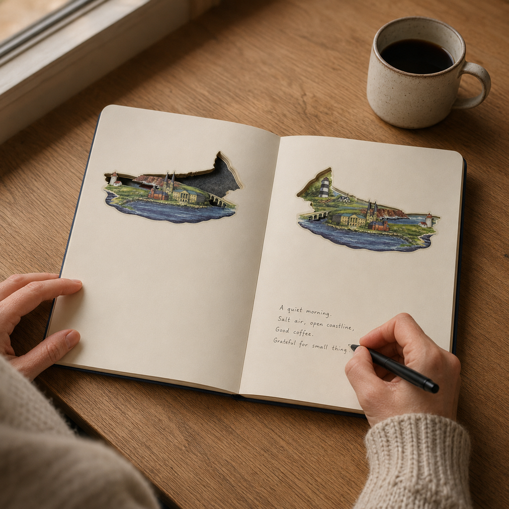 Prince Edward Island Layered Art Notebook – Handmade Paper Cut Design
