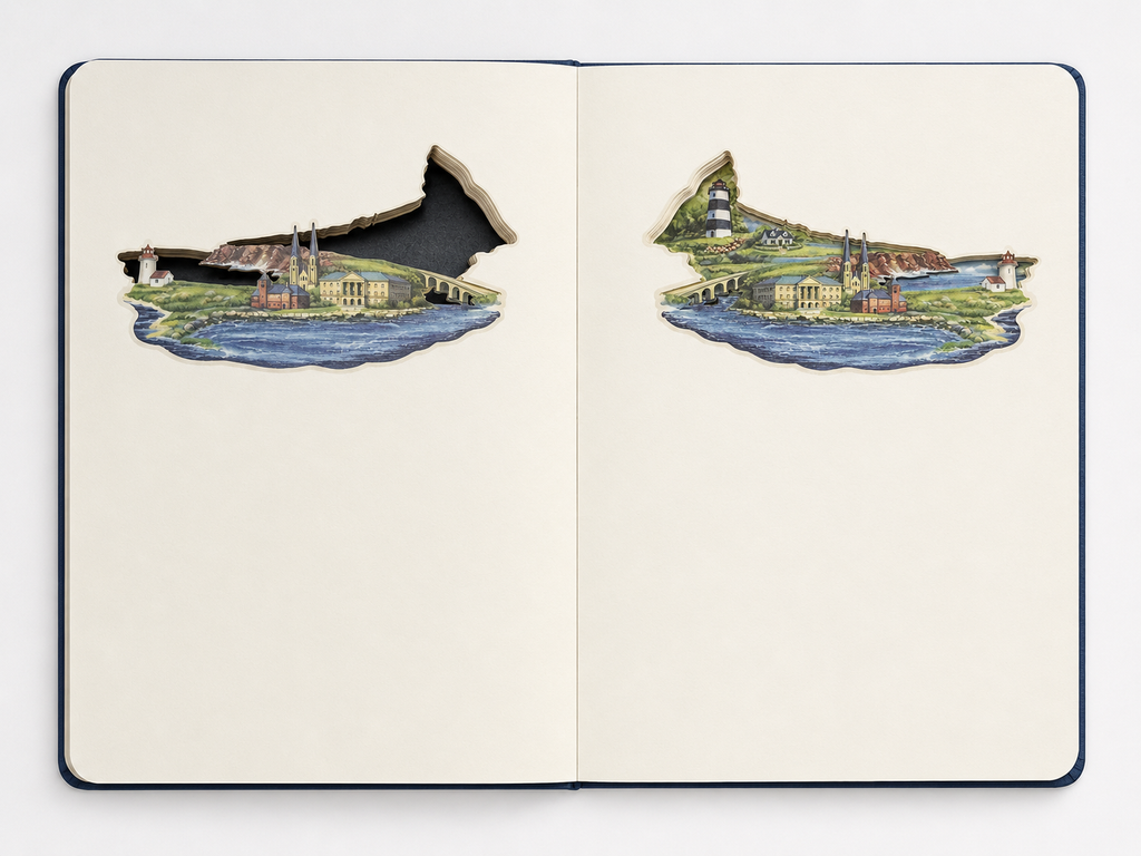 Prince Edward Island Layered Art Notebook – Handmade Paper Cut Design