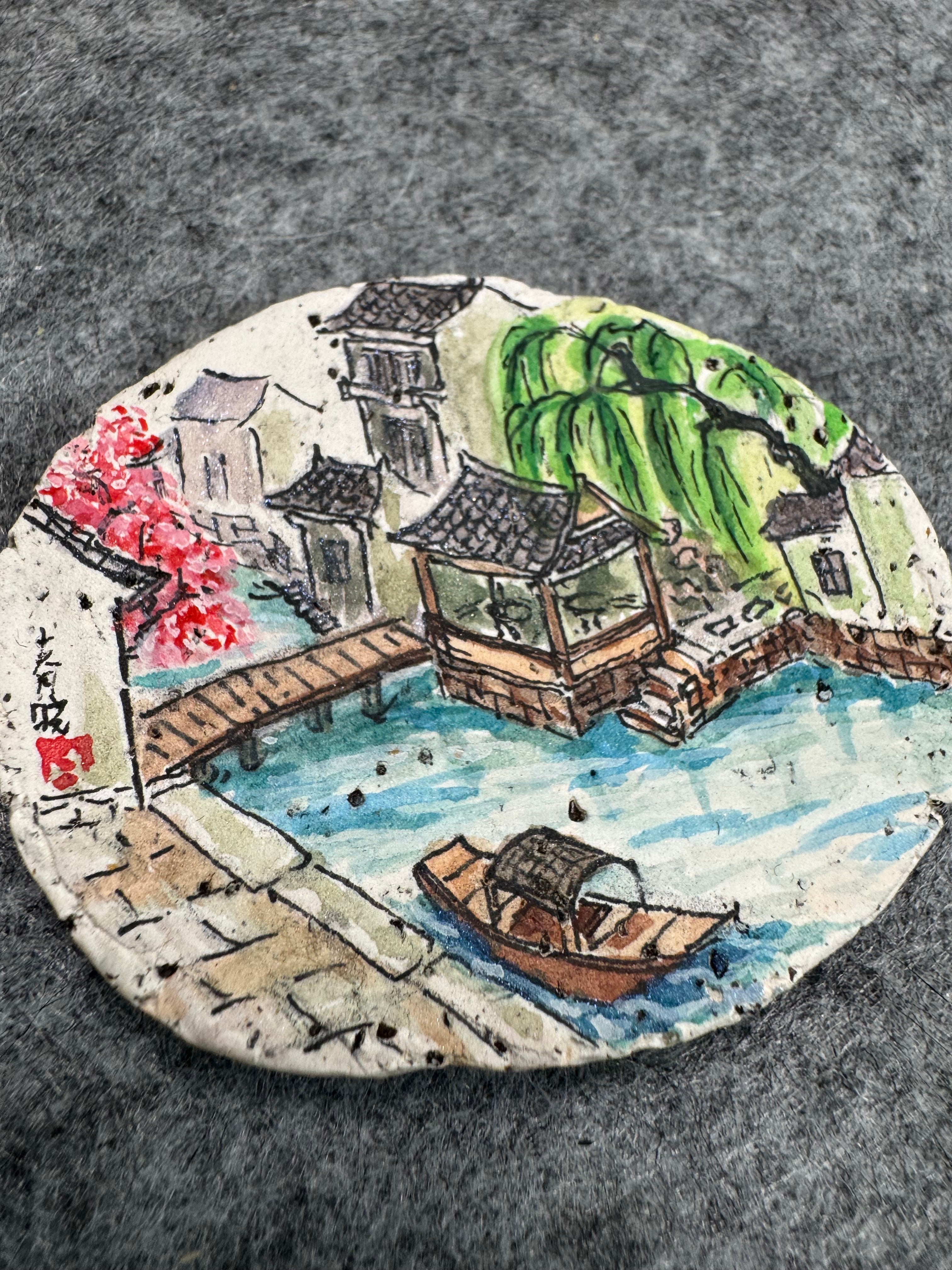 Traditional Boat in a Jiangnan Water Town – Original Miniature Clay Art