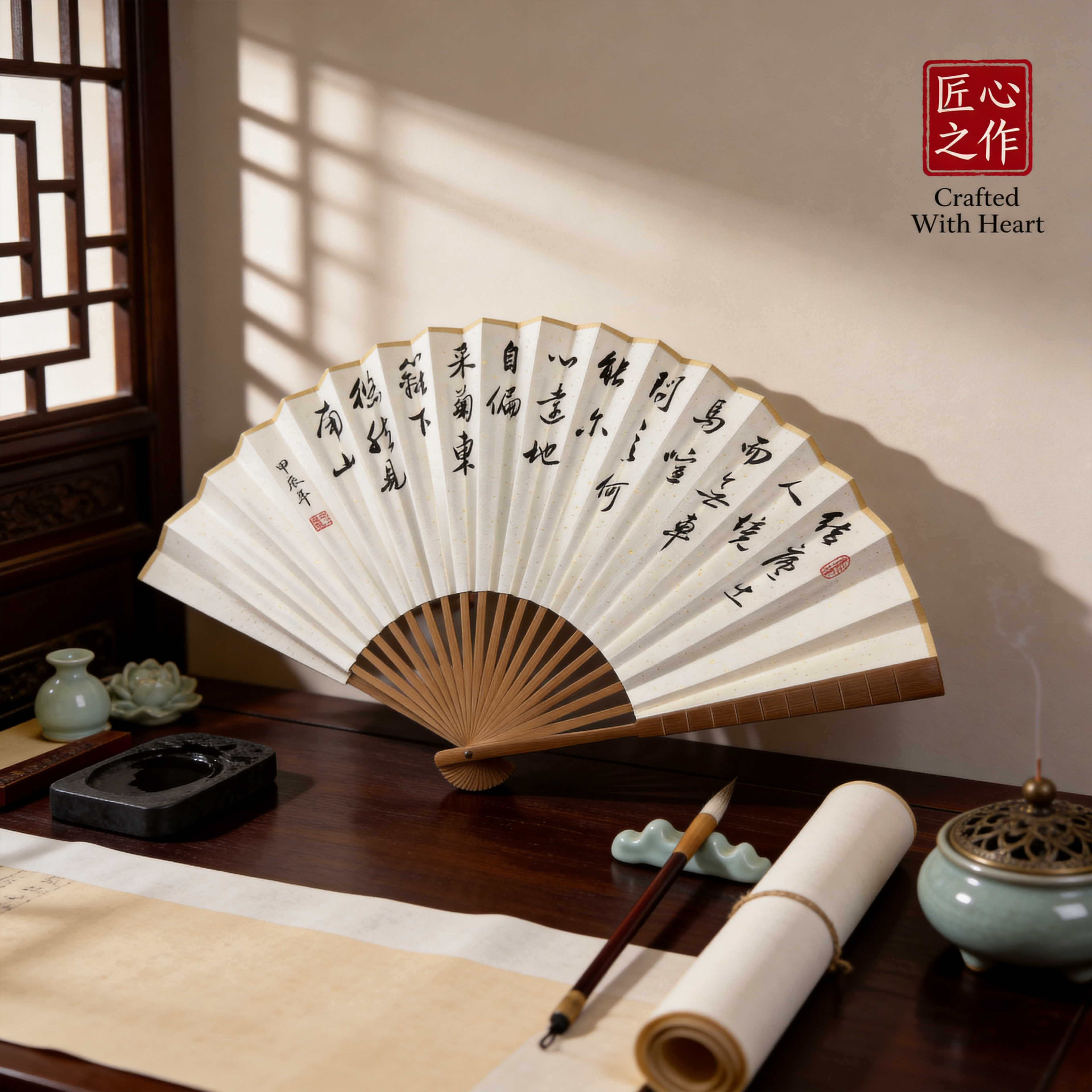 Original Chinese Calligraphy Folding Fan | Handmade Art Gift