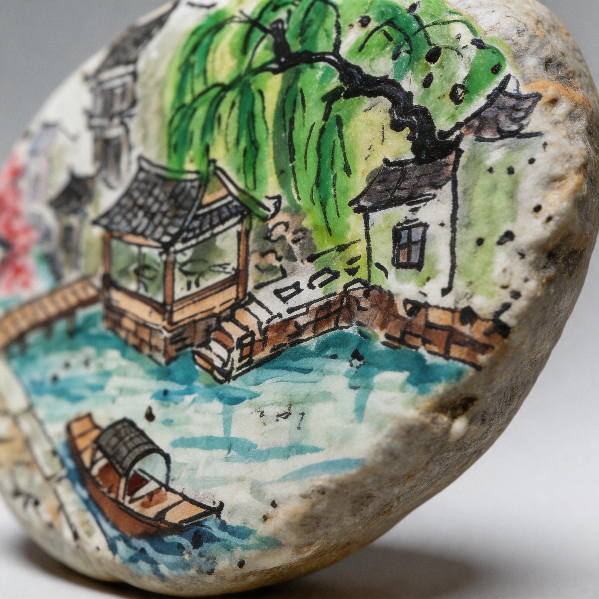 Jiangnan Water Town Collection – Hand-Painted Stone Art